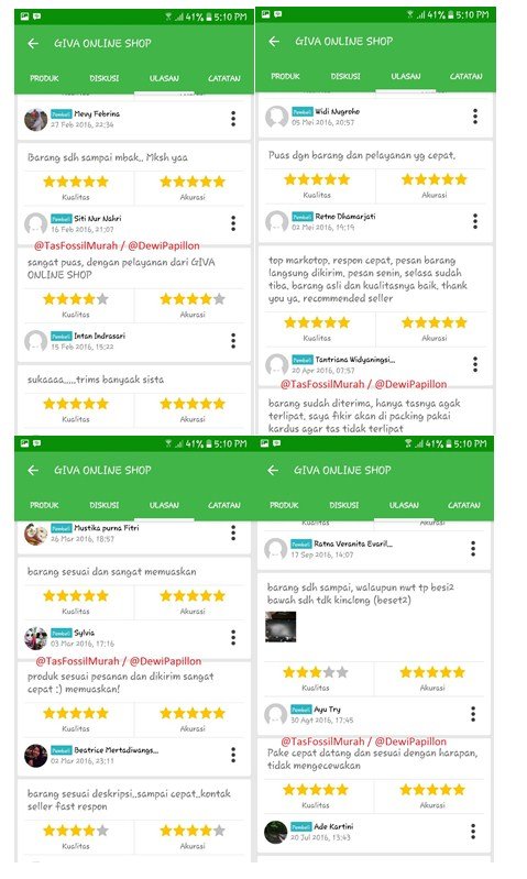 tangkapan layar testimoni pembeli sebagai bahan review tas Papillon