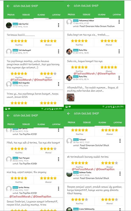 kumpulan ulasan pembeli yang menjadi dasar review tas Papillon asli