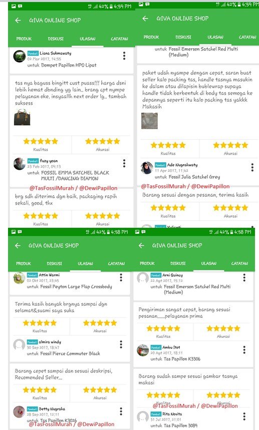 tangkapan layar ulasan pembeli untuk review jujur tas Papillon