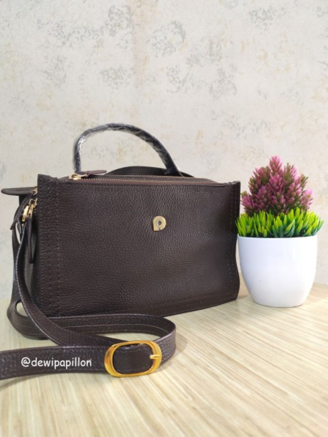 tas kulit asli warna kopi dari toko tas Papillon resmi