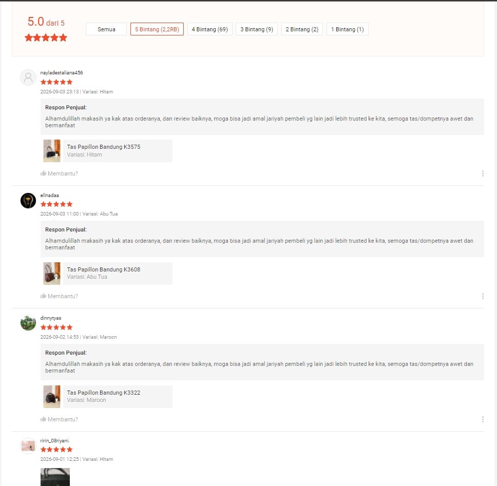 ulasan pembeli pada produk dengan harga tas Papillon Shopee terbaru