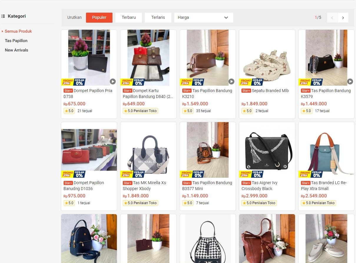 daftar harga tas Papillon Shopee pada etalase resmi Giva Store