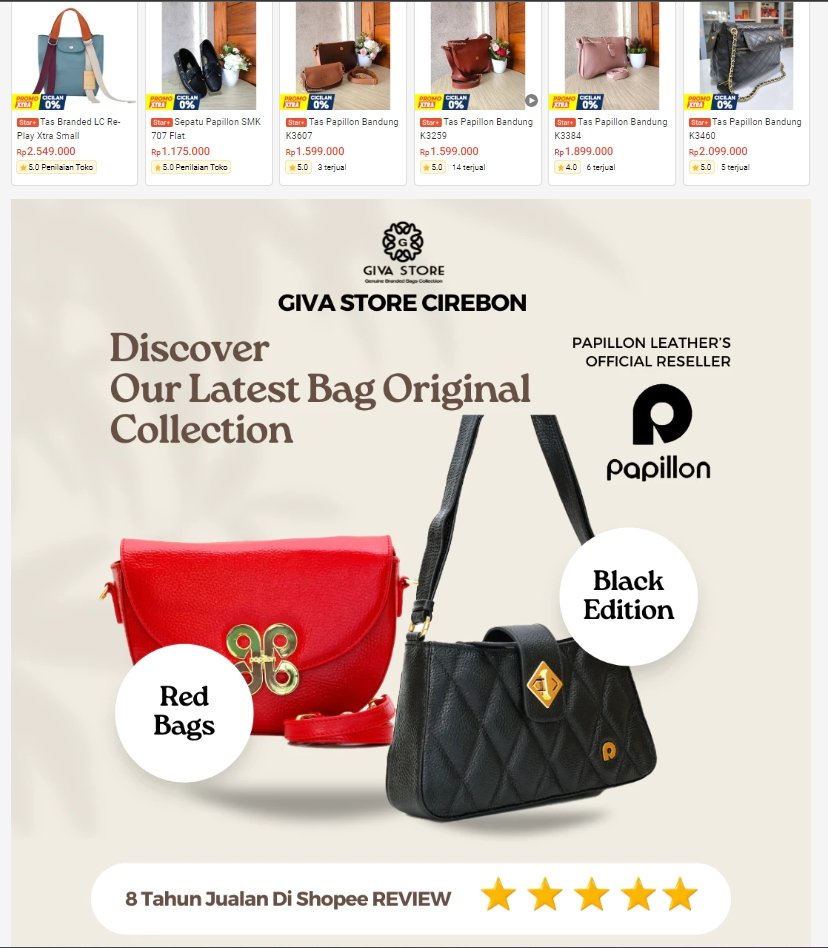 banner reseller resmi Papillon pada toko tas Papillon Shopee Giva Store